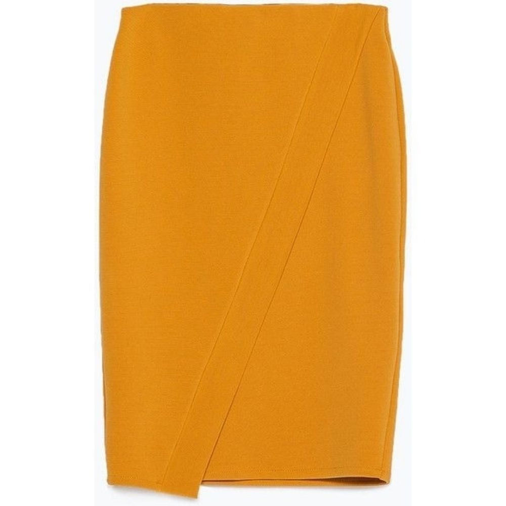 Zara Classic Ribbed Mustard Yellow Pencil Skirt